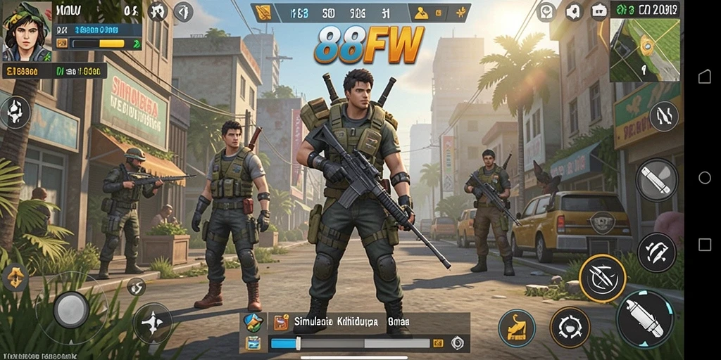 Screenshot gameplay 888FW menunjukkan karakter dalam aktivitas sehari-hari.