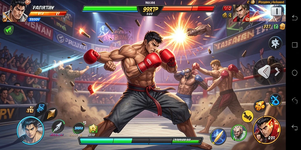 Screenshot 99RTP menunjukkan duel epik antar karakter.
