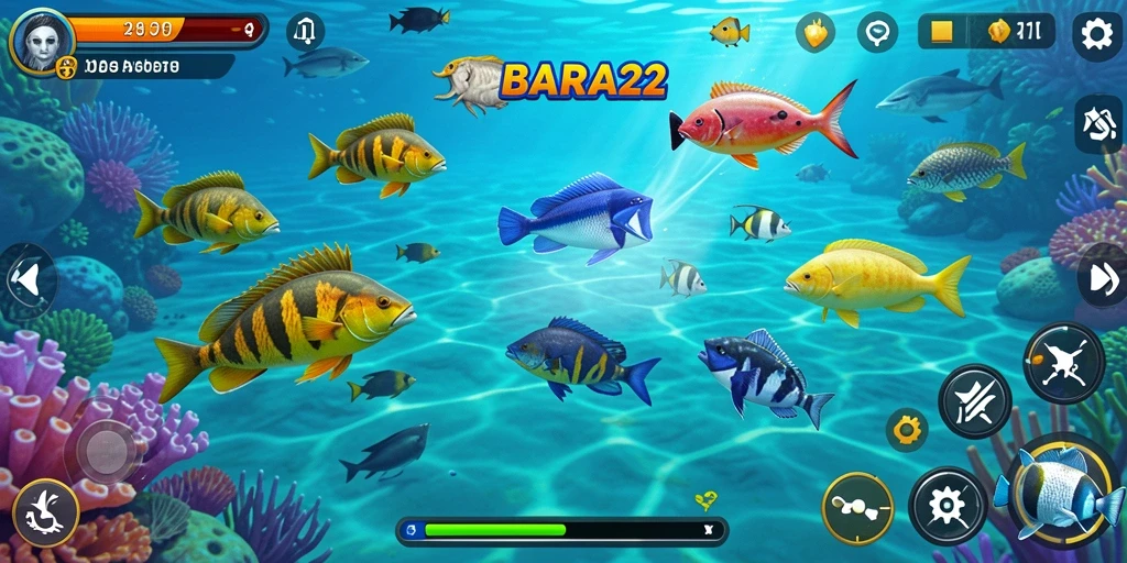 Gameplay BARA22 menunjukkan aksi menangkap ikan yang intens.