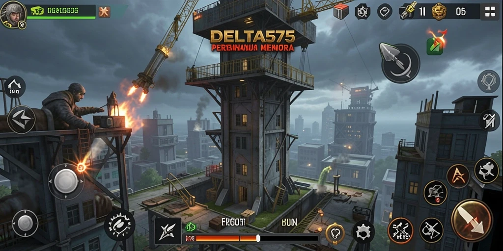 Tampilan gameplay seru di DELTA575 Tower Defense.