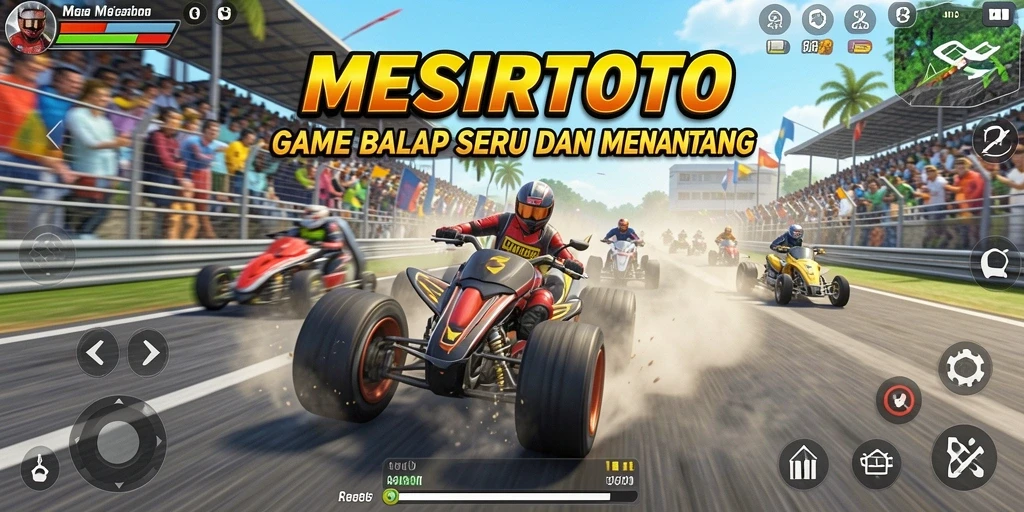 Tangkapan layar menunjukkan aksi balapan seru di MESIRTOTO.