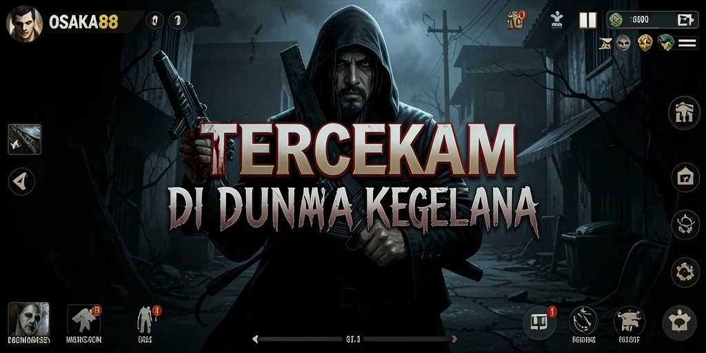 Tangkapan layar gameplay OSAKA88 menampilkan suasana mencekam dan karakter horor.