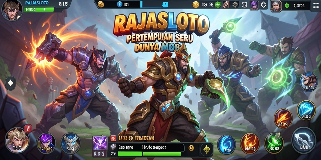 Screenshot menampilkan pertarungan seru di arena MOBA RAJASLOTO.