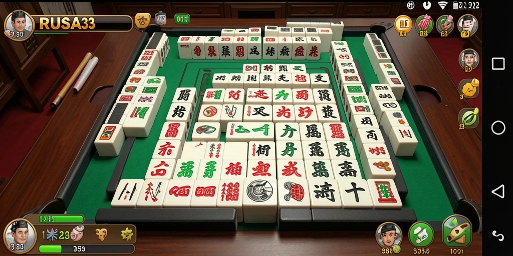 Screenshot gameplay RUSA33 menampilkan keindahan ubin Mahjong.