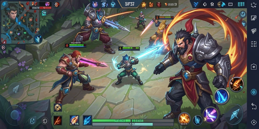 Tampilan gameplay SIP33 dengan aksi pertempuran MOBA yang intens.